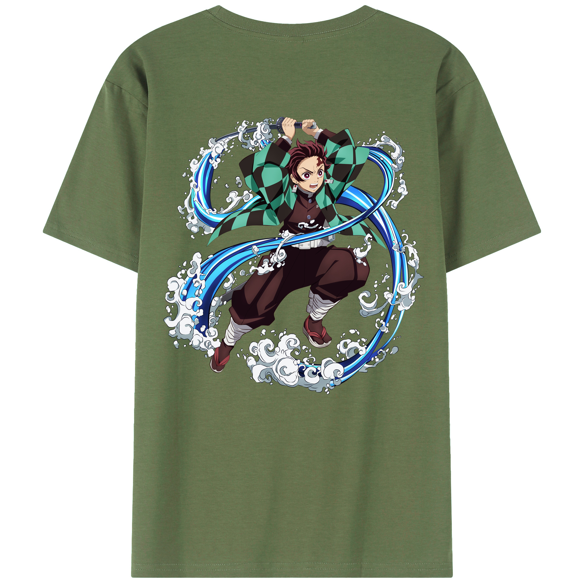 （画像用） 鬼滅の刃 竈門 炭治郎／かまど たんじろう Kamado Tanjirou 綿100％ メンズ半袖Tシャツ（バックプリント） 通気性